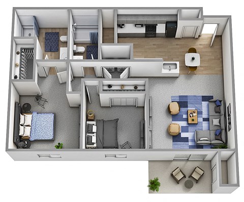 Floor plan for 2 beds, 2 baths, 1022 sqft